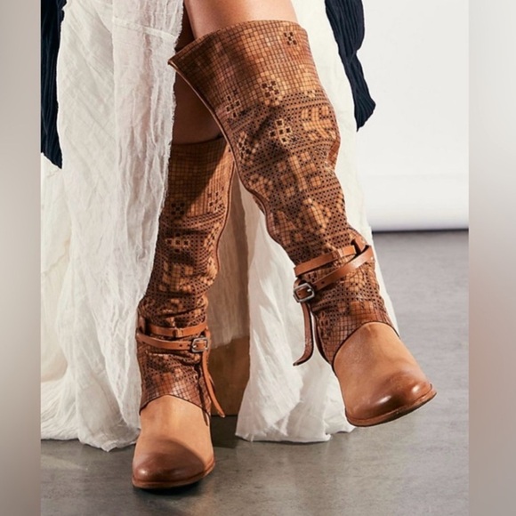 A.S. 98 Gene Boho Brown Leather Perforated Knee High Boots Size EU 37 | US 6.5-7 - Picture 2 of 14